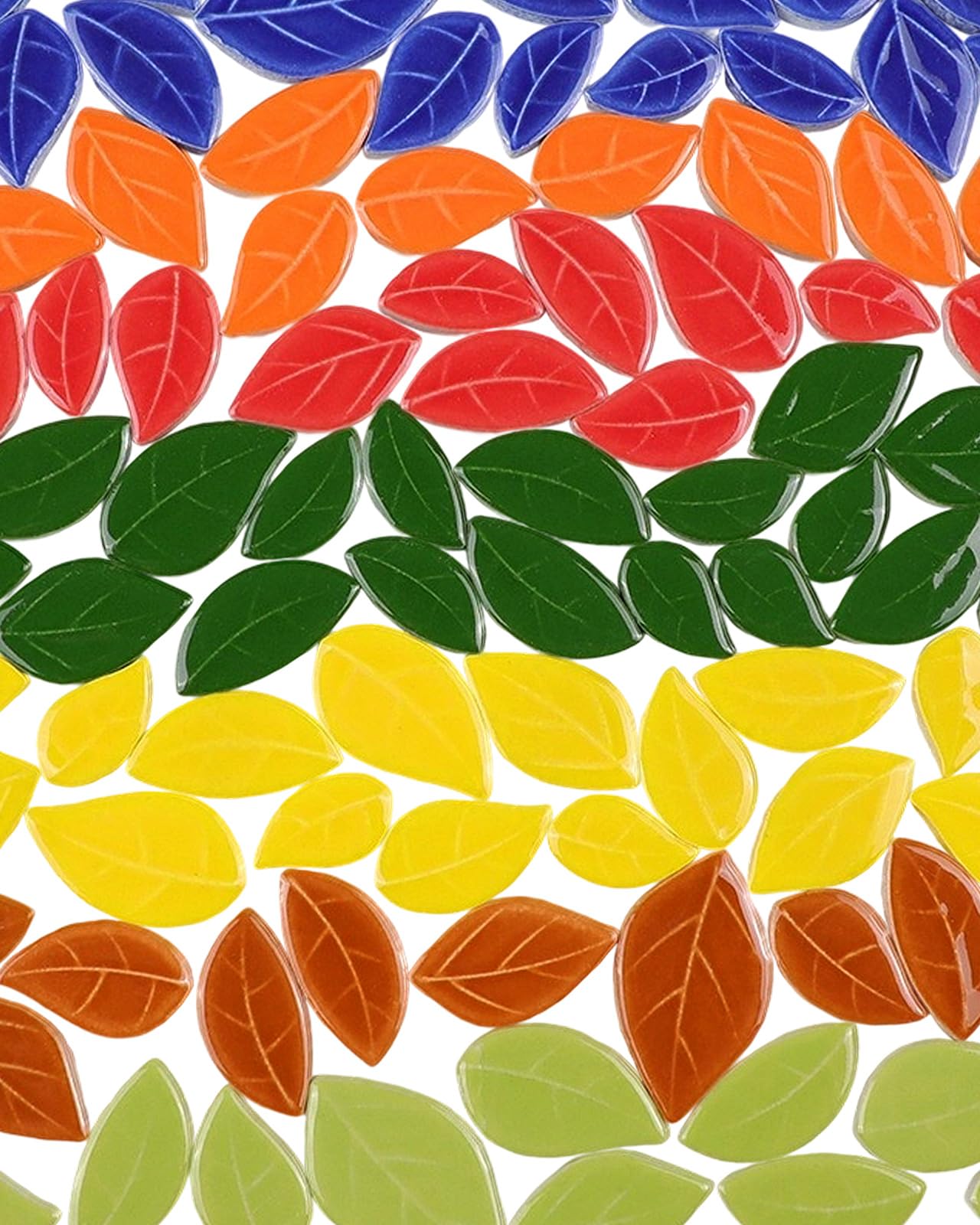 200g Mixed Sizes Leaves Mosaic Tiles for Craft Bulk, Small Ceramic DIY Stepping Stone Kit, Glazed Porcelain Tiles for Coasters Lamp Bathroom Decorations (Mixed)