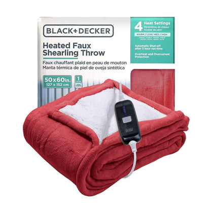 BLACK+DECKER Heated Blanket Electric Throw, Fleece Electric Blanket, Heating Blanket with 4 Heating Levels, 3H Timer, Auto Shutoff, Fast Heating (50x60 inches, Maroon)