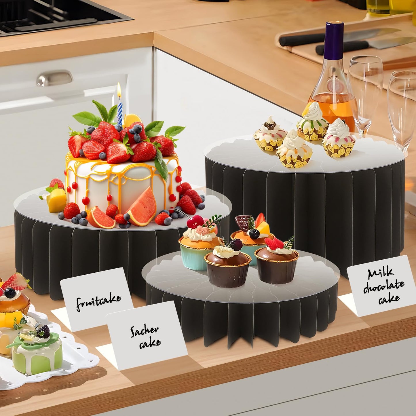 Buffet Risers Food Risers for Buffet Table Acrylic Risers Display Stands Tall Cake Stands Cylinder Stands for Party Pedestal Cake Stand Dessert Table Display Set Cupcake Stands Cupcake Display (Black)