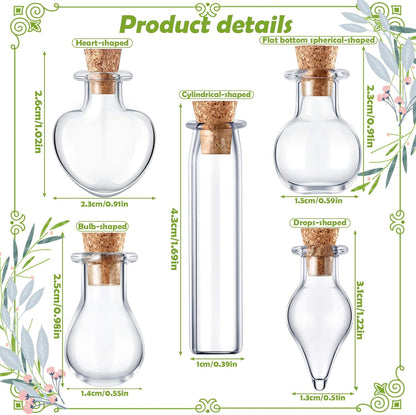 Patelai 50 Pcs Mini Glass Bottles Jars - Tiny Cork Stoppers for DIY Decor, Wishing Message Jars for Parties