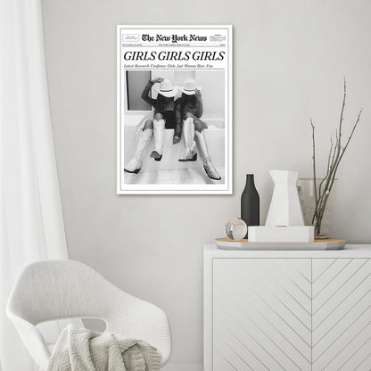 FBKDVC 16x24in Trendy Coastal Cowgirl Newspaper Wall Art Print Poster Black Canvas Wall Art Prints Girls Just Wanna