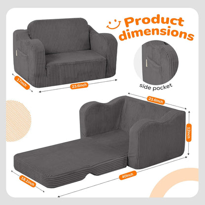 1-3 2-in-1 MeMoreCool Toddler Chair Comfy for Years Old, Corduroy Kids Couch Bed Fold Out, Foldable Baby Lounge Chair