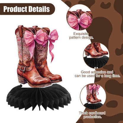 Weekgrat 9 Pcs Cowgirl Party Decorations for Table Boots or Bows Western Pink Cowgirl Honeycomb Centerpieces Coquette Rodeo Western Decor for Baby Shower Bachelorette Birthday