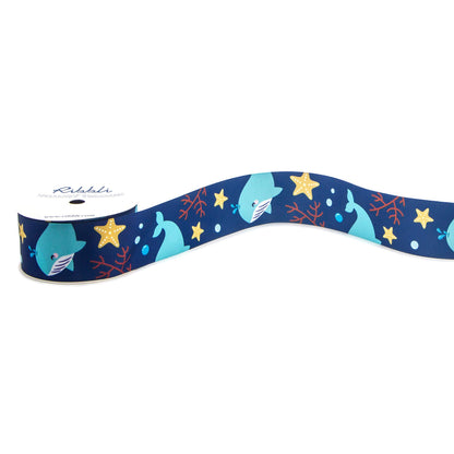Ribbli Satin Whale & Starfish Craft Ribbon,1-1/2 Inch x 10 Yard,Navy/Blue/Yellow/Red,Use for Hair Bows,Wreath,Birthday,Baby Shower,Diaper Cake,Gift Wrapping,Party Decoration,All Crafting and Sewing