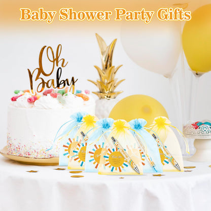 JarThenaAMCS 72Pcs Sun Baby Shower Favor Gifts for Guests Boho Sun Retractable Ballpoint Pens Organza Bags Greeting Cards for Birthday Gender Reveal Souvenirs Prizes