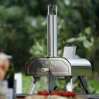 BIG HORN OUTDOORS 12" Multi-Fuel Pizza Oven, Portable Outdoor Pizza Oven, Wood Fired & Propane Gas, Pellet Pizza Maker with Pizza Stone