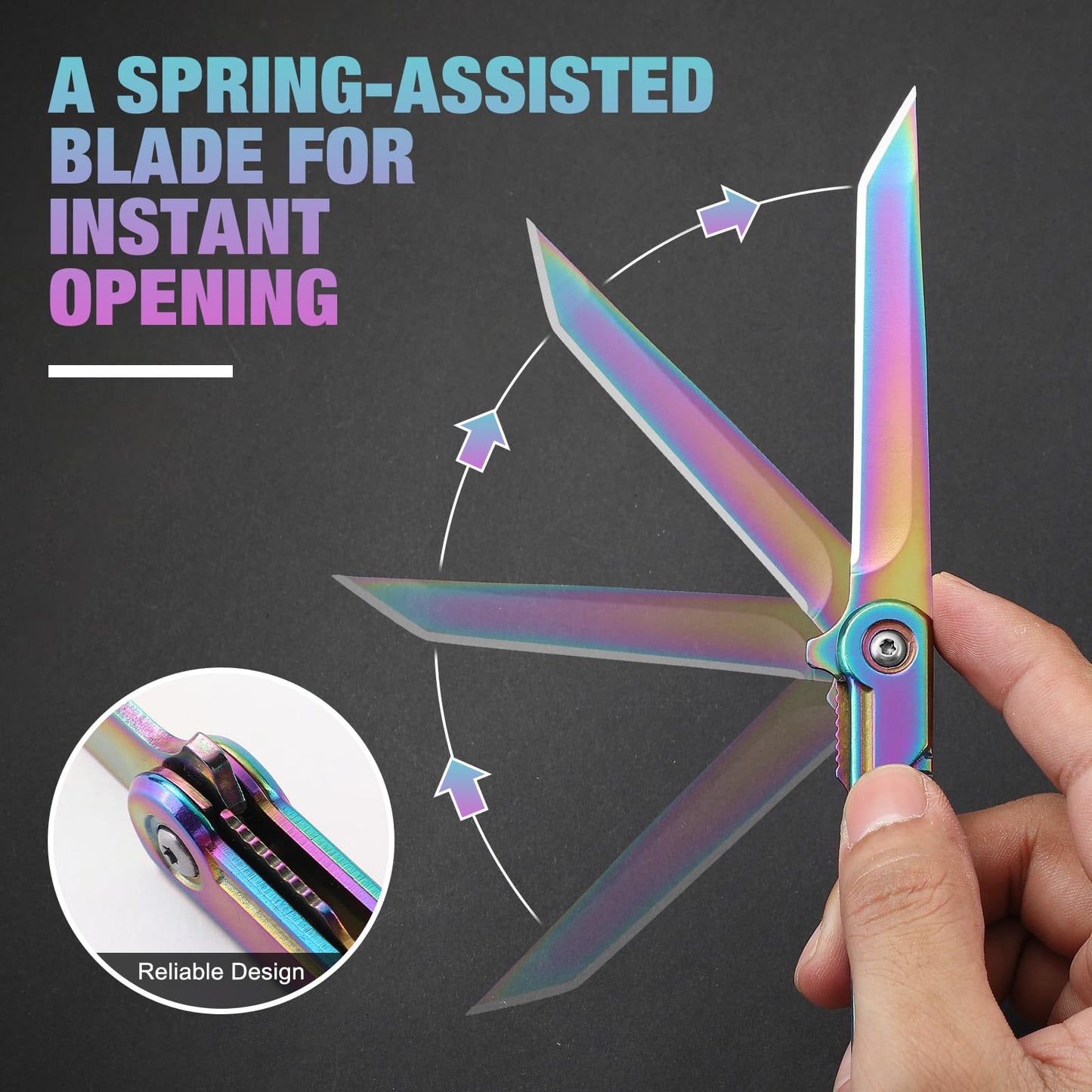 DRACHENADER Tanto Folding Knife for Women and Men, Rainbow Pocket Knife Color Slim Gentleman's Tanto Balde Small EDC Knife for Keychain