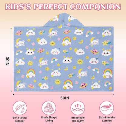 JOPJOLIW 30" 50", Cozy Clouds Hooded Beach Towel for Kids, Blue Sky Hooded Towels for Toddlers X Moon Clouds Stars Warm