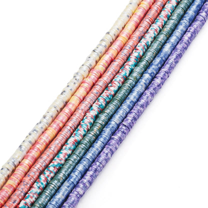 Pandahall 7 Strands 6mm Flat Polymer Clay Beads Speckled Vinyl Heishi Beads 7 Colors Pearlized Colorful Disc Clay Spacer Beads for Friendship Bracelet Necklace Earring Making