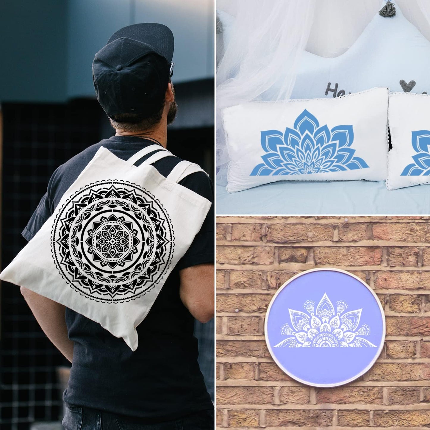 18x10 Inch Mandala Stencil Reusable Mandala Painting Templates Stencil Floral Design Drawing Stencil for DIY Wall, Tile, Furniture, Canva, Outdoor Indoor Decoration 4 PCS