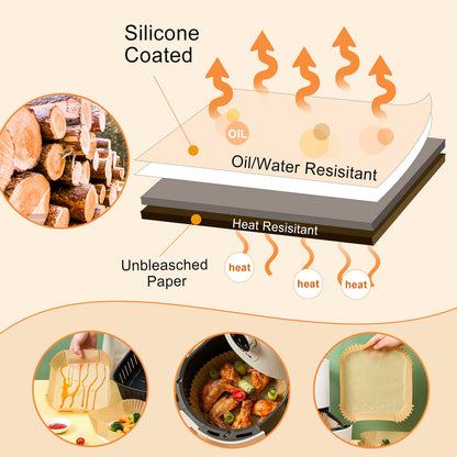 Air Fryer Paper Liners, 200pcs Air Fryer Liners Disposable, 8" Square Baking Liner for 5-8 qt Airfryer Basket, Non-stick and Oil Proof Parchment Paper for Oven, Pans & Baking