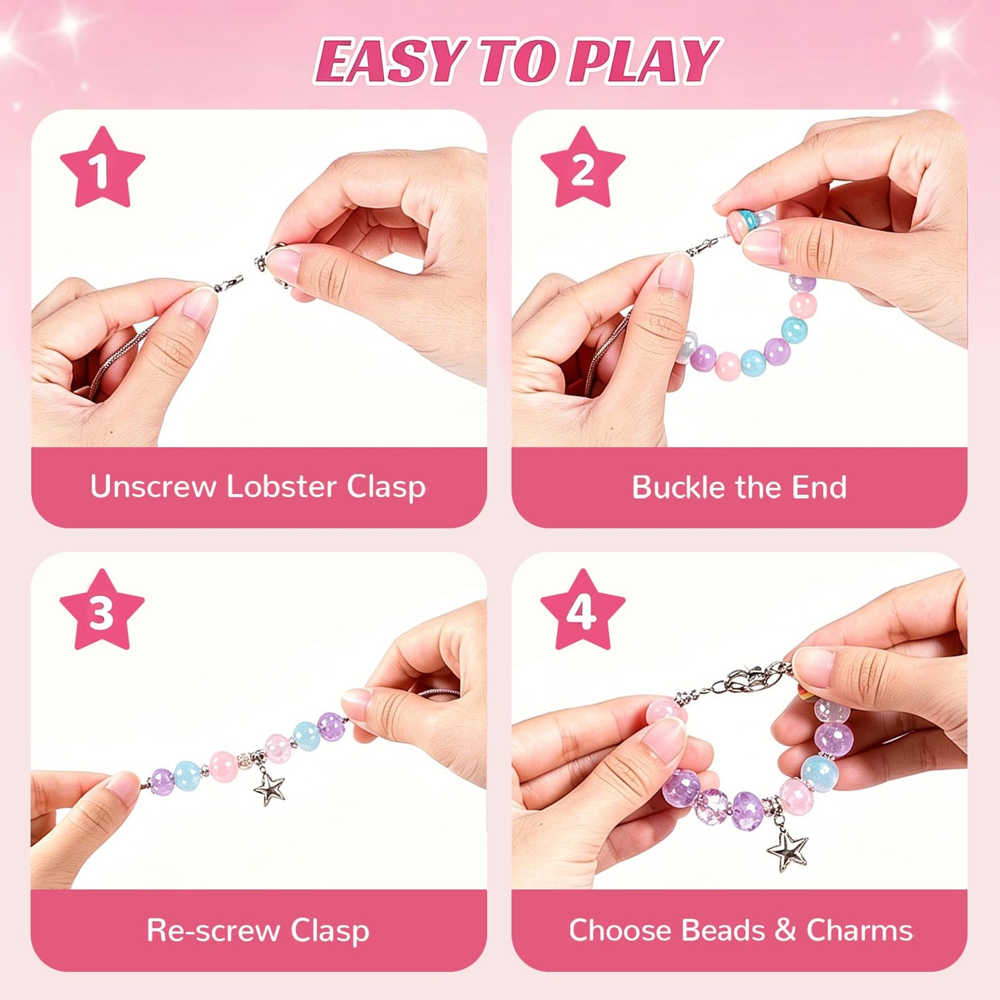 JeeMoien Charm Bracelet Making Kit for Girls 5 6 7 8-12, Friendship Bracelet Kit DIY Craft Jewelry Making Kit Birthday Gift Toy for 6 7 8 9 10 11 Year Old with Portable Jewelry Box, Pink