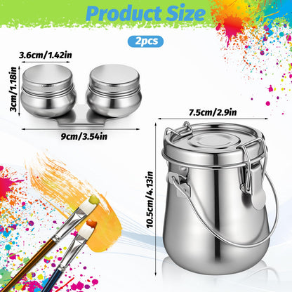 MySHUCE 2 Pcs Paint Brush Cleaner, Airtight Stainless Steel Brush Holder for Painting Double Dipper Palette Cup Paint Brushes Portable Washer Holder for Oil Cleaner Kits(20oz/Medium)