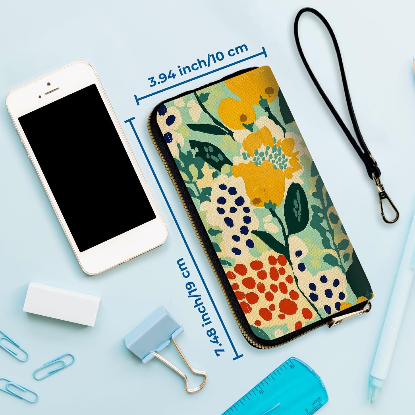 JNFBWULO Doodle Plants Wristlet Wallet for Women, RFID Blocking Phone Wallet, Large Capacity Zip Around Clutch, Fits iPhone 15 Pro Max, Travel Organizer Purse
