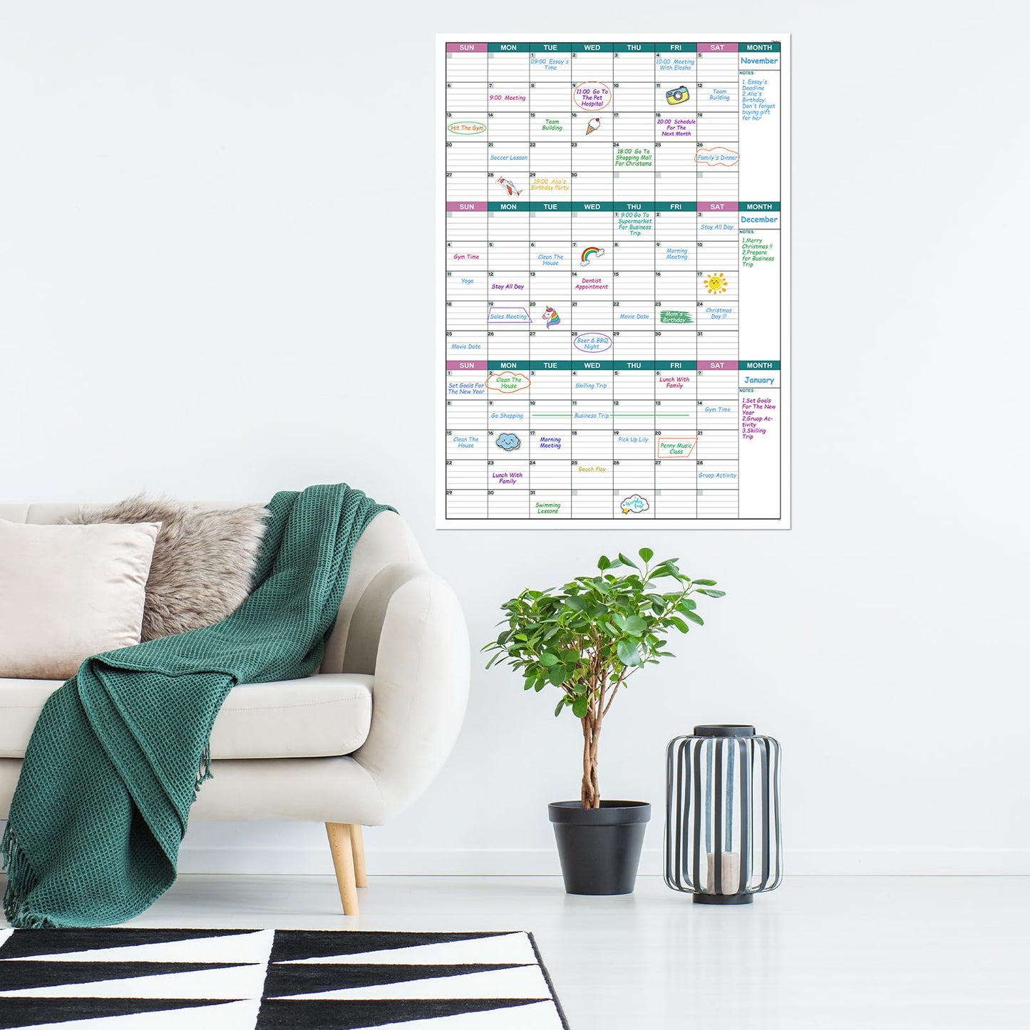 Large Dry Erase Calendar for Wall - Undated 3 Month Wall Calendar, 28" x 40"(Vertical), Wall Calendar Dry Erase for Home, Office, Classroom