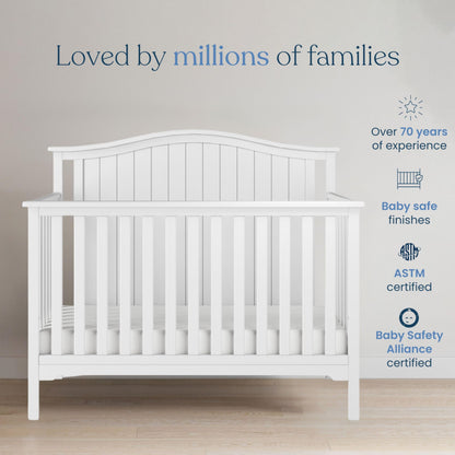 Child Craft Hampton Arch 4-in-1 Convertible Crib, Baby Crib Converts to Day Bed, Toddler Bed and Full Size Bed, 3 Adjustable Mattress Positions, Non-Toxic, Baby Safe Finish (Matte White)