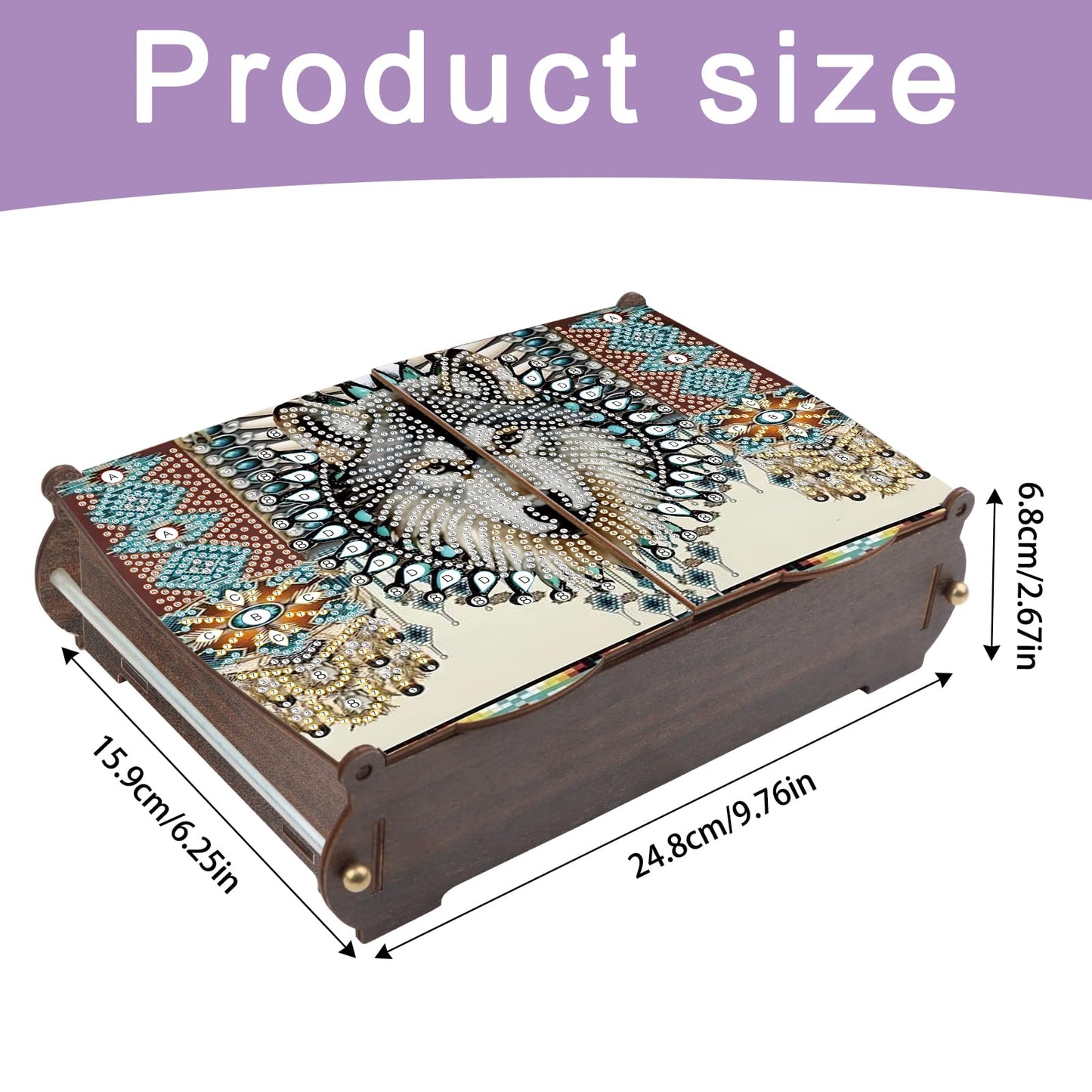 JZHYOAN Diamond Painting Wooden Storage Box, DIY Special Shaped Diamond Art Decorative Organizer with Wolf Head Pattern, Handmade Art Desktop Decorations Birthday Gifts for Home Office Adult