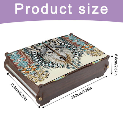 JZHYOAN Diamond Painting Wooden Storage Box, DIY Special Shaped Diamond Art Decorative Organizer with Wolf Head Pattern, Handmade Art Desktop Decorations Birthday Gifts for Home Office Adult
