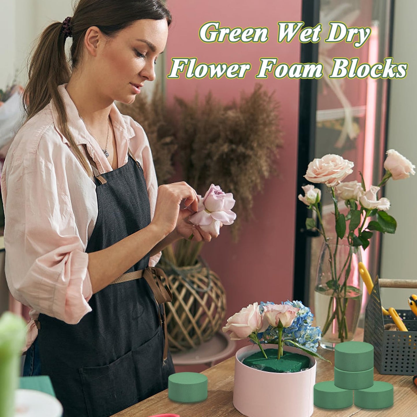 24 PCS Round Floral Foam Blocks,Green Wet Foam Block,Dry Floral Foam,Wet Florist Block Flower Arrangement Supplies for Wedding Aisle Flowers,Arty Decoration,Party