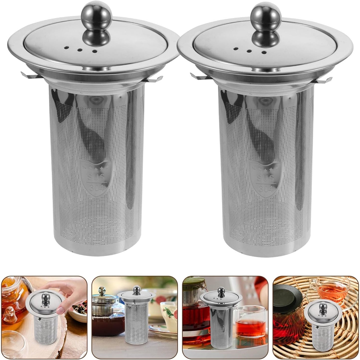 HEMOTON 2pcs Tea Strainer, Loose Tea Filter, Teapot Mesh Strainer, Tea Infuser, Tea Basket