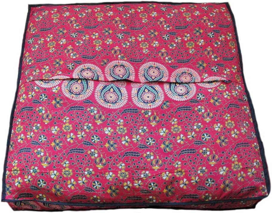 24" 24" INDIAN CRAFT CASTLE Red Peacock Mandala Barmeri Large Floor Pillow Cover Cushion Meditation Seating Ottoman