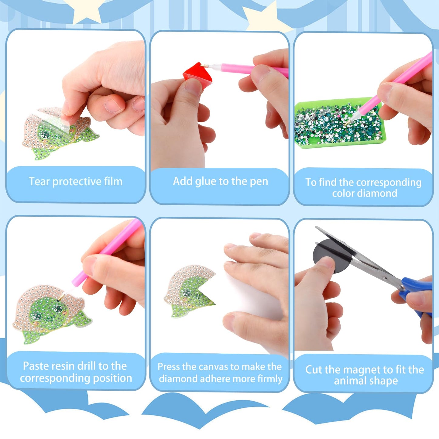 16 Pcs Diamond Art Magnets for Adults Animals Diamond Painting Refrigerator Magnets Rhinestones Art Stickers Kits for Fridge DIY Crafts Toy Gifts