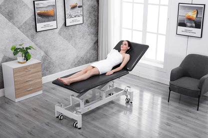 Physical Therapy Table,HomelyD Hi-Lo adjustable 2 section PT Treatment table,ultra comfortable foot control Facial Salon SPA Bed for Clinic,Massage and Acupuncture (Black）)-blue