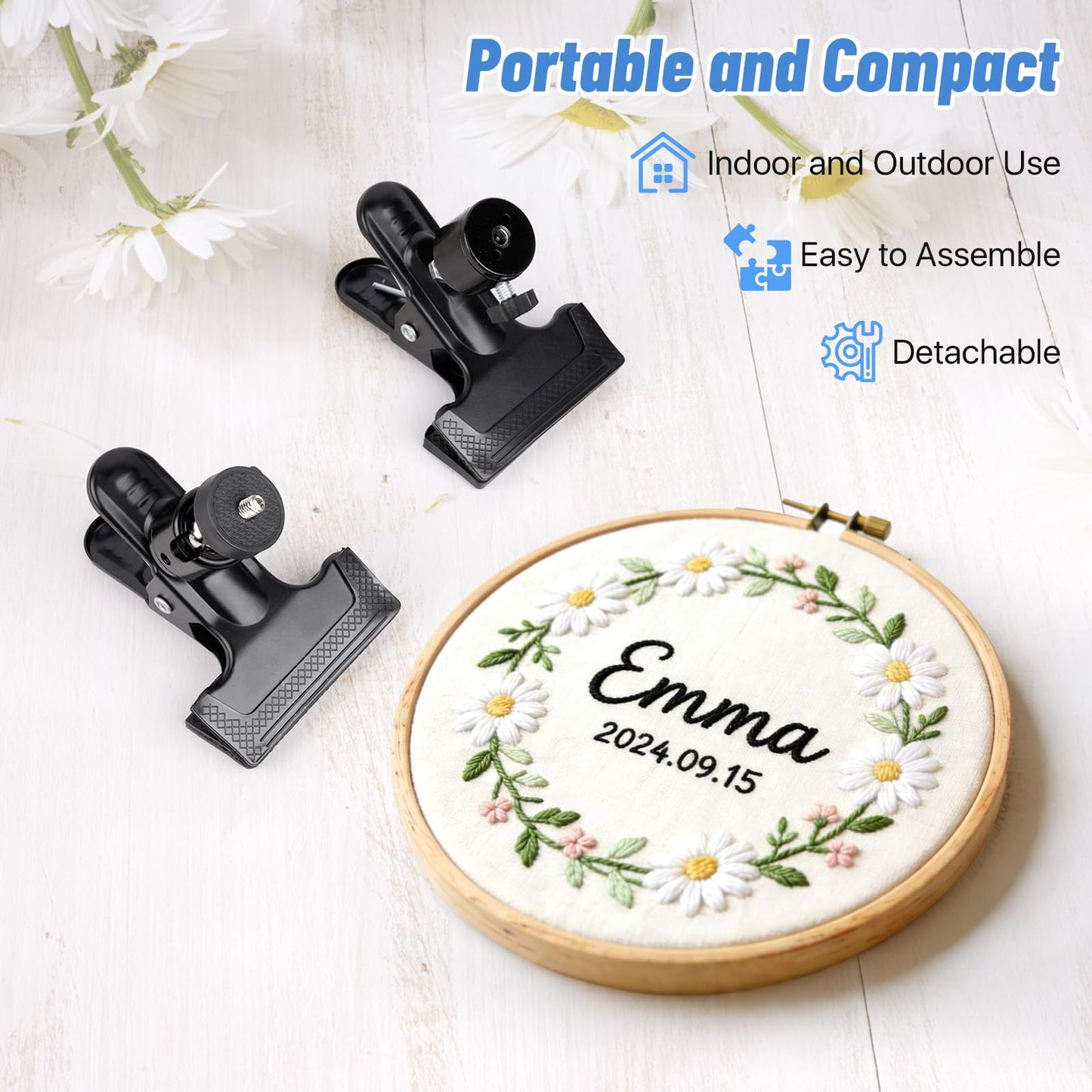 Boocalny Portable Metal Embroidery Hoop Stand Holder, 360° Rotated Adjustable Embroidery Table Stand Clamp Clip, Metal Cross Stitch Hoop Stand Tabletop Craft Clamp for DIY Needlework Needle Sewing