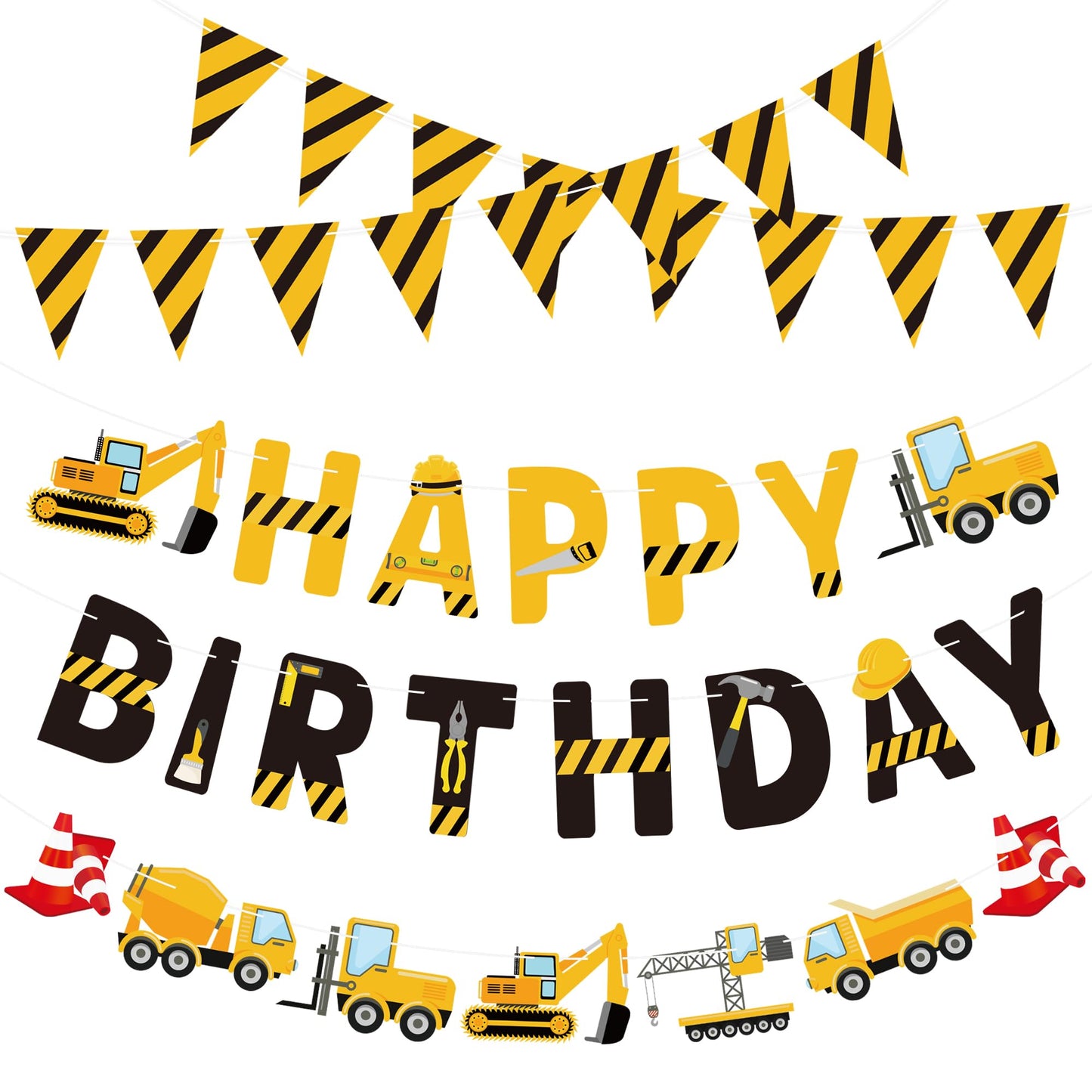 Construction Birthday Banners Vehicle Truck Paper Garlands Construction Pennant Flags Bunting Banners Happy Birthday Party Decor for Boys Construction Theme Birthday Party Decorations, Set of 5