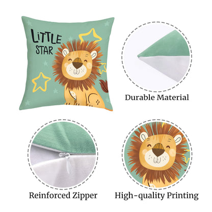 Joymaison Cartoon Animals Throw Pillow Covers 18x18 Inch Set of 4 Baby Elephant Giraffe Lion Monkey Cushion Pillow Case Nursery Home Decor for Kids Toddlers Teens