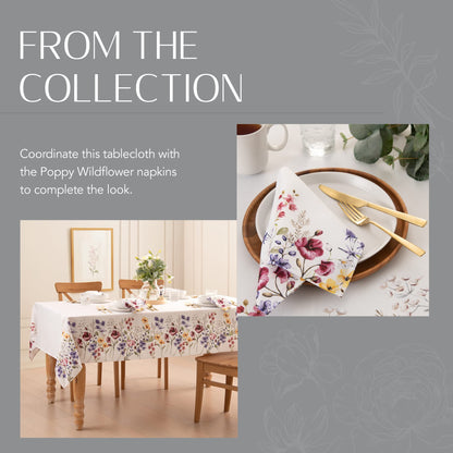 Elrene Home Fashions Poppy Wildflower Botanical Border Fabric Tablecloth, Round, 70 inches X 70 inches