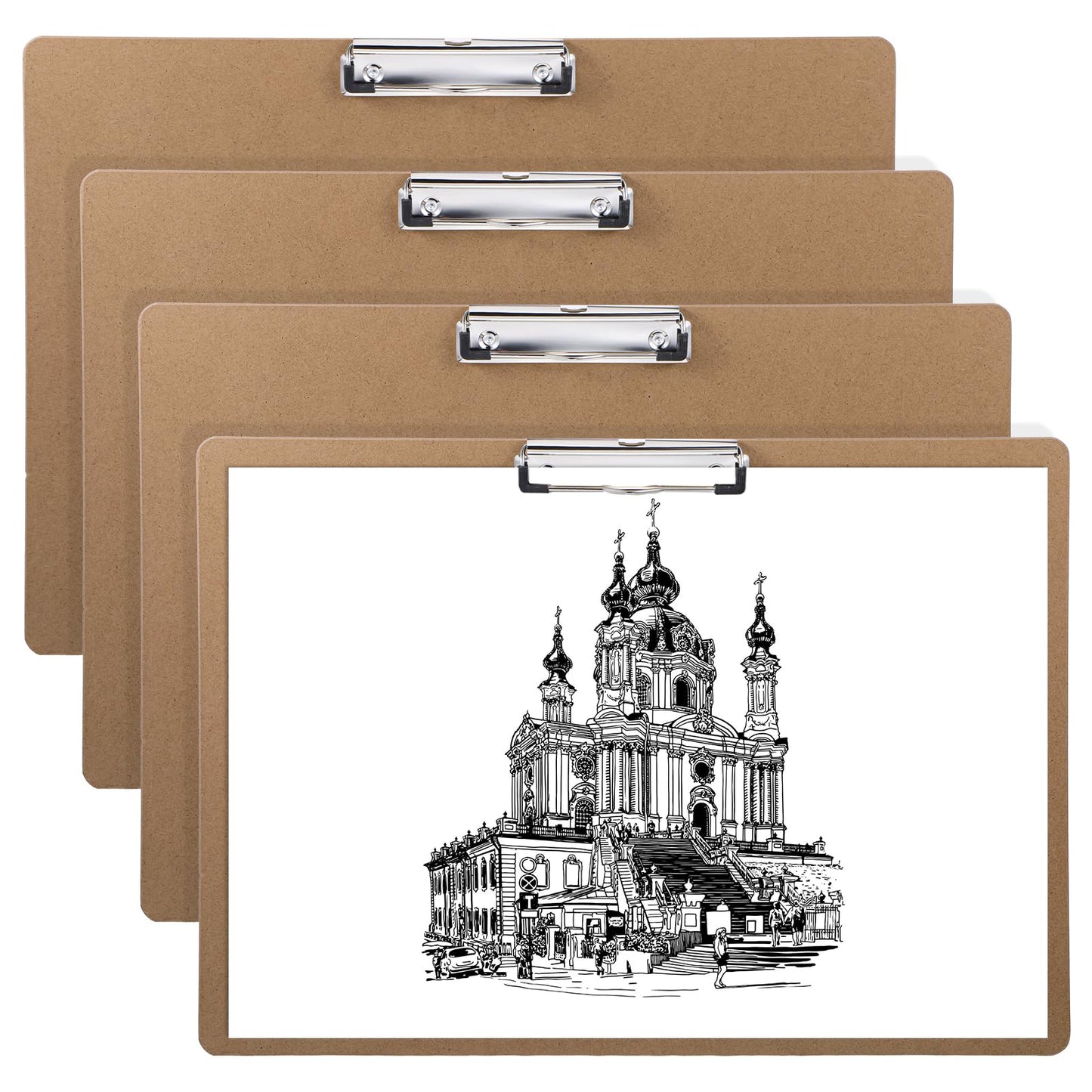 13'' x 17'' Clipboards, 4 PCS A3 Double Clip Hardboard Extra Large Clipboardes, Clipboards Low Profile Clip Art Clipboard Wood Material Drawing Clipboard