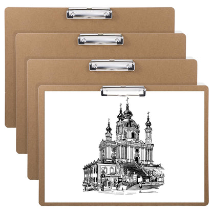 13'' x 17'' Clipboards, 4 PCS A3 Double Clip Hardboard Extra Large Clipboardes, Clipboards Low Profile Clip Art Clipboard Wood Material Drawing Clipboard