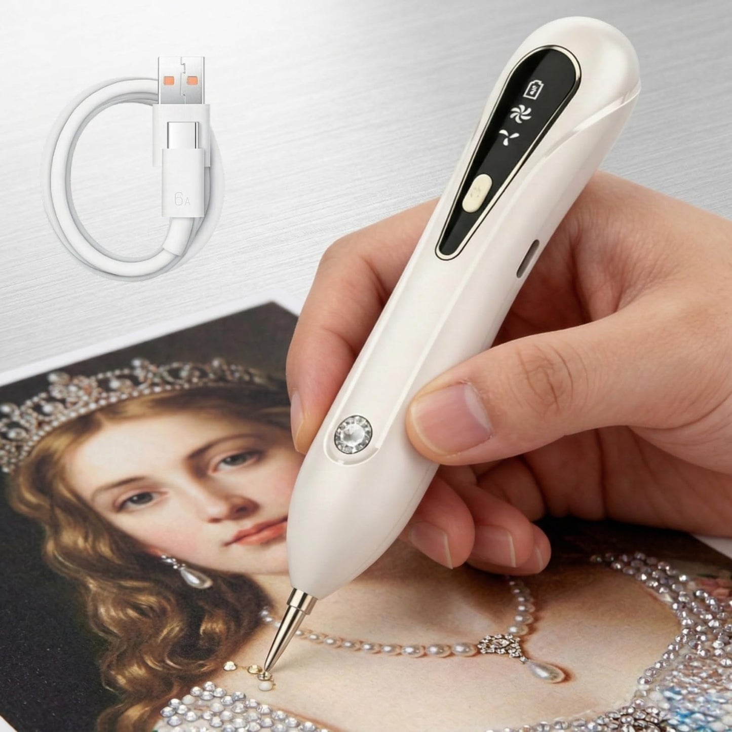 Ohotecy Electric Diamond Painting Pen with Adjustable Suction, Cordless Rechargeable Vacuum Rhinestone & Crystal Picker Tool for Round, Square & AB Drills, Low Noise Pro Diamond Art Accessories