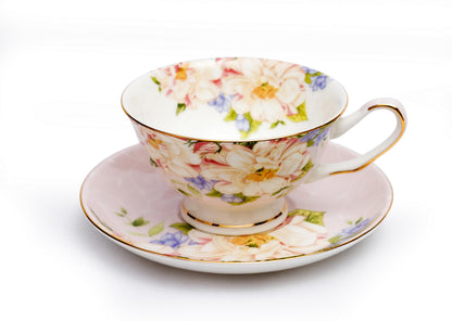 Parisian Spring Bloom Coffee & Tea Set Of 12 Pinkceramic,Floral,European,Elegant,Kitchen,gift box,gold,porcelain,Vintage,Dinnerware set,Plate set,salad plates,dishes,cups set,suger & milk pitcher