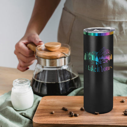 YOUKE OLA 8 Pack Rainbow Plated Stainless Steel Tumbler Straight Double Wall Powder Coated for Laser Engrave, 20oz Black To Iridescent