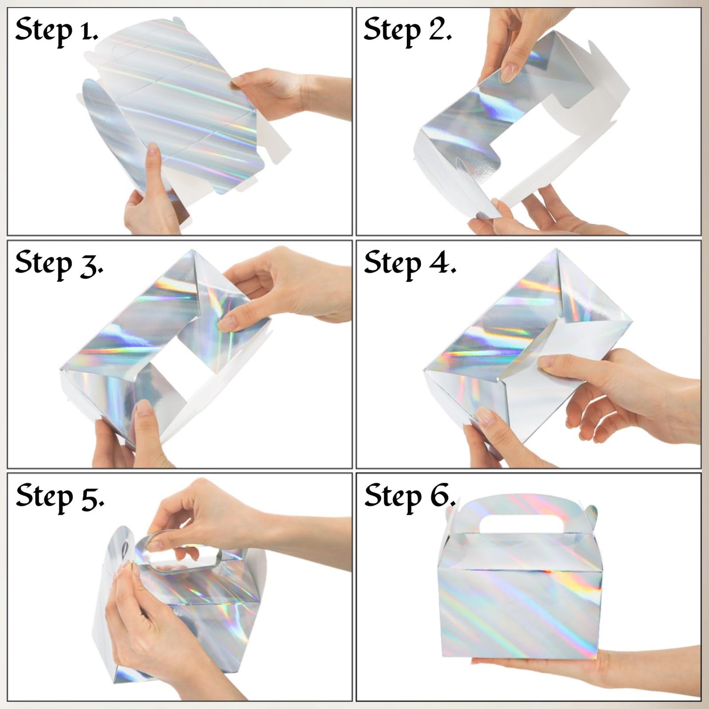 ZAVOOS 50 Pack Party Favor Boxes, 6.3 x 3.7 x 3.7 Inch Iridescent Candy Gable Boxes with Handle, Paper Goodie Gift Box Snack Cookies Containers bulk for Christmas, Wedding, Birthday