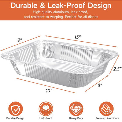 Lideropa Disposable Aluminum Foil Pans with Lids 9x13-10 Pack Aluminum Foil Pans, Heavy Duty Aluminum Baking Pans for Cooking, Baking, Meal Prep, Parties & Food Storage