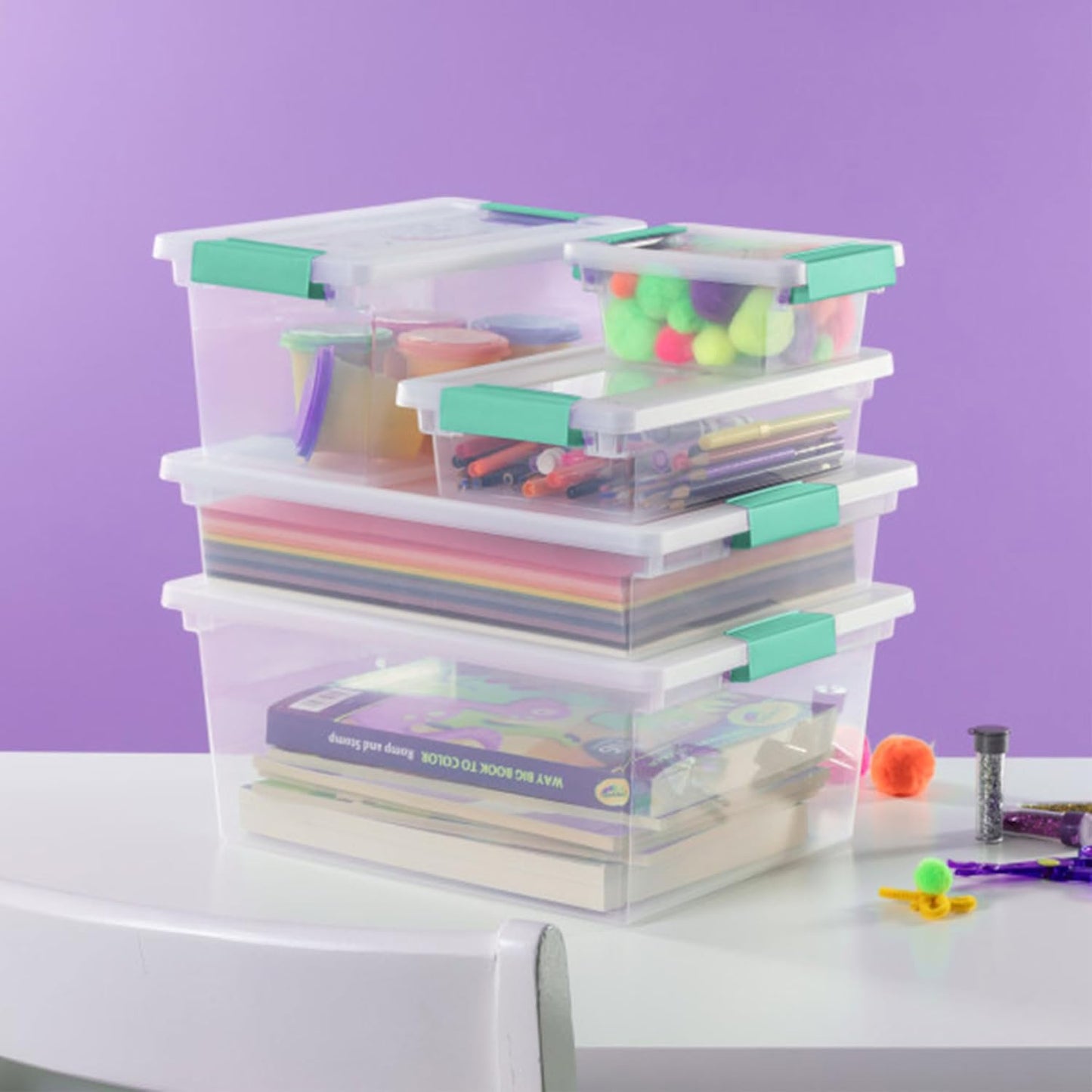 Sterilite 24-Pack Clip Box | Stackable Clear Plastic Storage Bins with Latching Lids - Ideal for Arts, Crafts & Office Organization