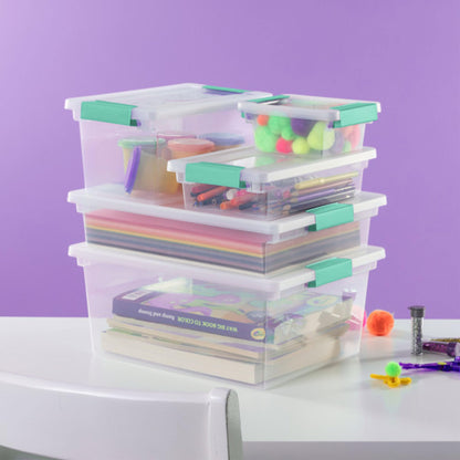 Sterilite 6-Pack Clip Box, Stackable Clear Plastic Bins with Latching Lids, Large - Writing, Arts or Crafts Supplies Storage Containers for Home, Office, Classroom and Workshop Organization