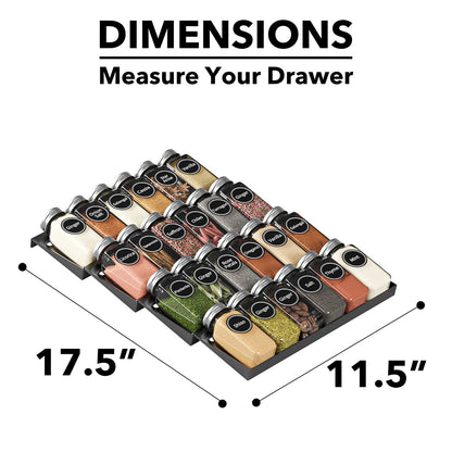 SpaceAid Spice Drawer Organizer with 28 Spice Jars, 386 Spice Labels, 4 Tier Seasoning Rack Tray Insert for Kitchen Drawers, 13" Wide x 17.5" Deep