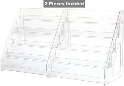 5 Tier Card Stand, 2 Pack Clear Card Display for Greeting Cards, Postcards, Stickers,Sports Cards,Trading Card,Tiered display rack,Retail Photos Shelf for Vendors Craft Collection Show (2Pack-5Tier)