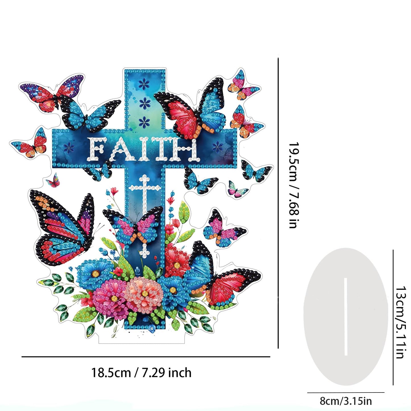 Bloomthread Faith Cross Religious Easter Day Diamond Art Painting Kit, Speical Shaped Rhinestone Desktop Ornament Single Sided, Diamond Painting Stand for Adult Beginner (Blue Cross and Butterfly)