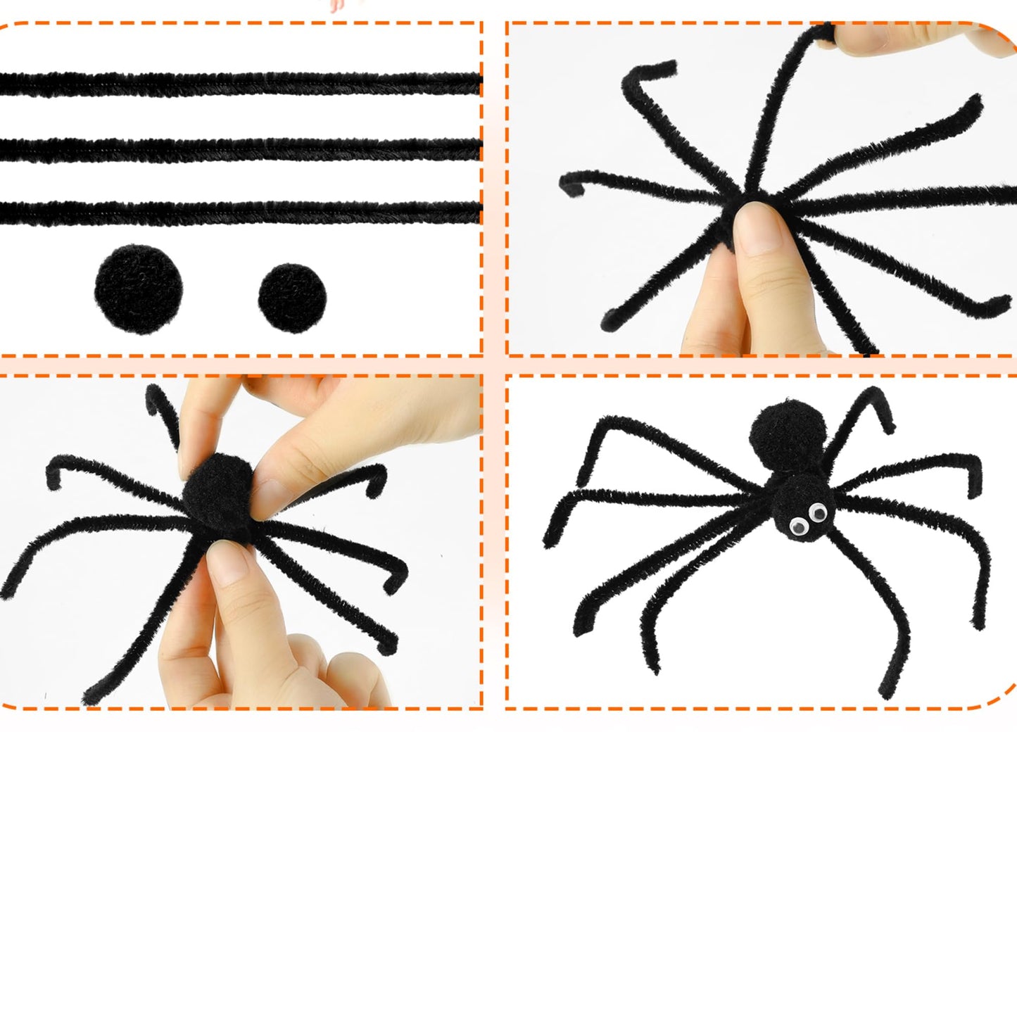 800 Pcs Halloween Pipe Cleaners Sets Include 200 Pack 10 Colors Chenille Stems 200 Pack 5 Sizes Self Adhesive Wiggle Googly Eyes 400 Pcs 4 Sizes Art and Crafts Pompoms for DIY Making