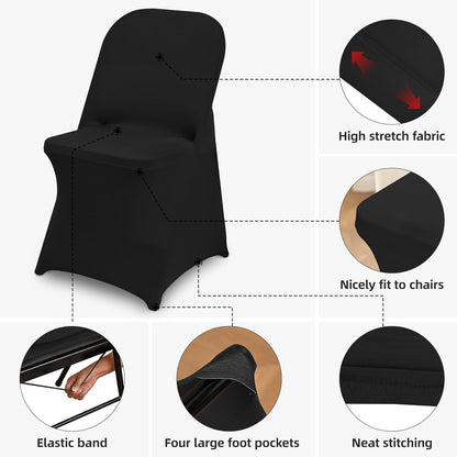 1 Pack Black Spandex Stretch Folding Chair Covers for Wedding Party,Universal Fitted Washable Dining Seat Slipcovers