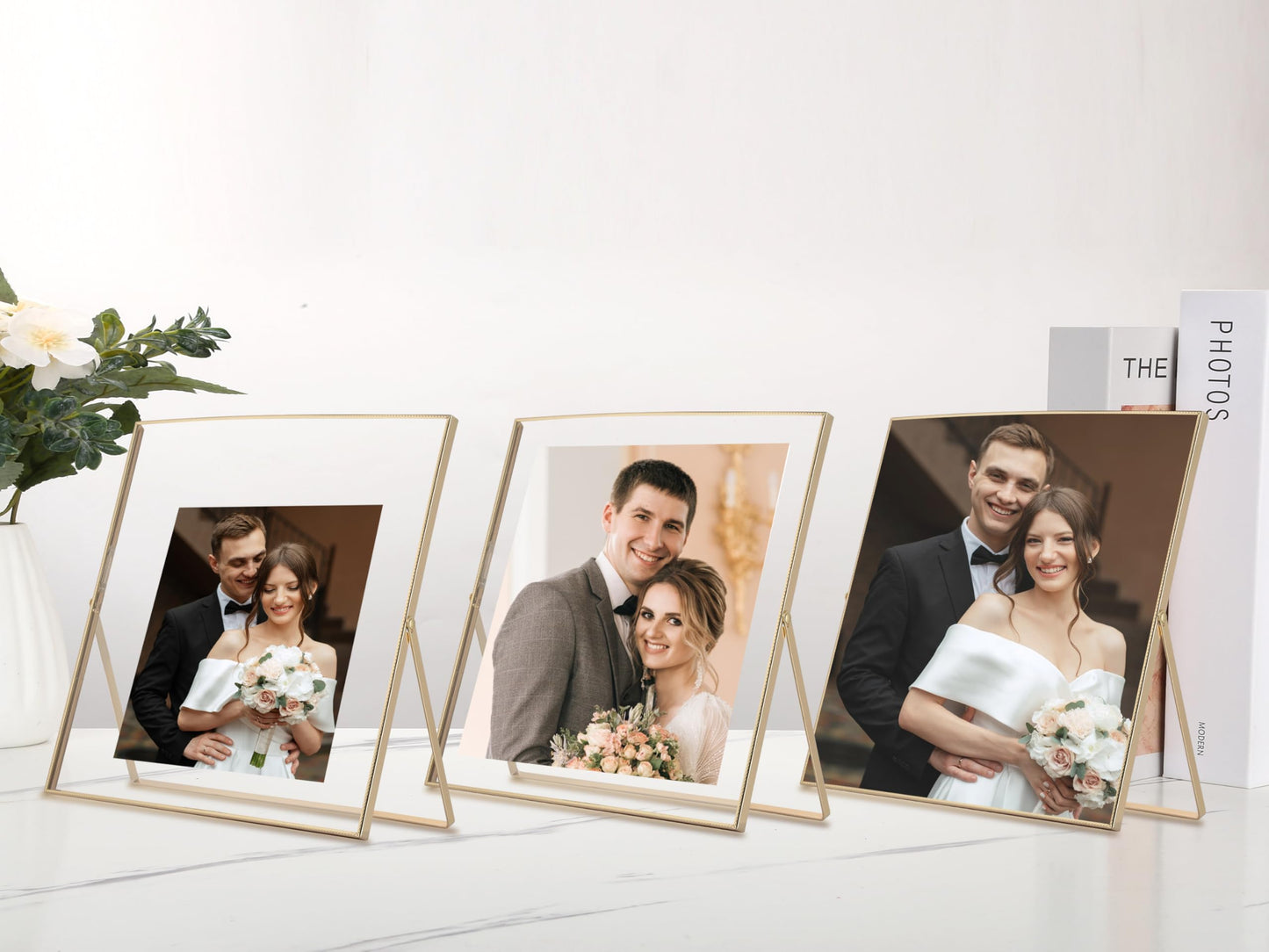 Classura Gold 5x5'' Square Floating Frame Set of 2,For Photo Sizes (3x3''& 4x4''),Beautiful Metal Beaded Edge Frames Adjustable Tabletop/Shelf Photo Frame,Classy Gift Choice for Wedding,Chrismas