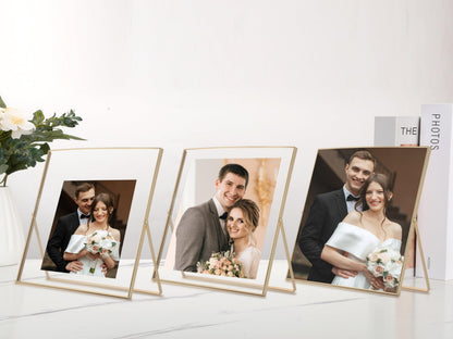 Classura Gold 5x5'' Square Floating Frame Set of 2,For Photo Sizes (3x3''& 4x4''),Beautiful Metal Beaded Edge Frames Adjustable Tabletop/Shelf Photo Frame,Classy Gift Choice for Wedding,Chrismas