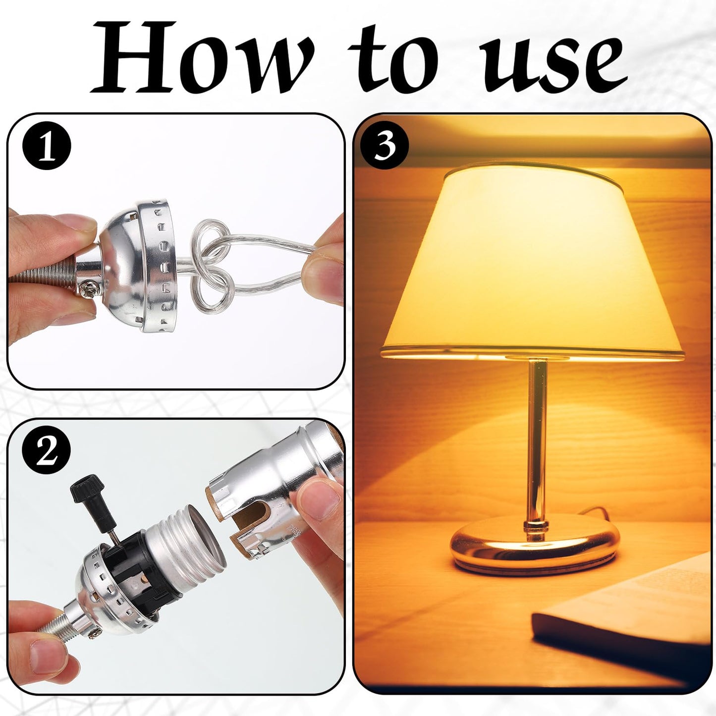 Baquler 2 Set Lamp Rewire Kit Make a Lamp or Repair Kit with 8'' Harp 12" Tube Pipe 3 Way Socket 8 ft Cord and All Hardware Parts for DIY Antique Table Centerpiece Design(Silver)