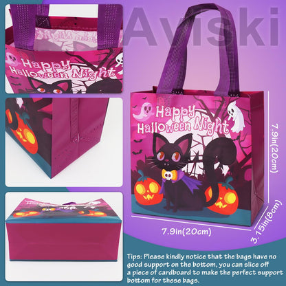 Aviski 24PCS Halloween Small Trick or Treat Bags, 7.9"×7.9"×3.15", Non-Woven Gift Tote Bags with Handles for Gifts Wrapping, Party Supplies