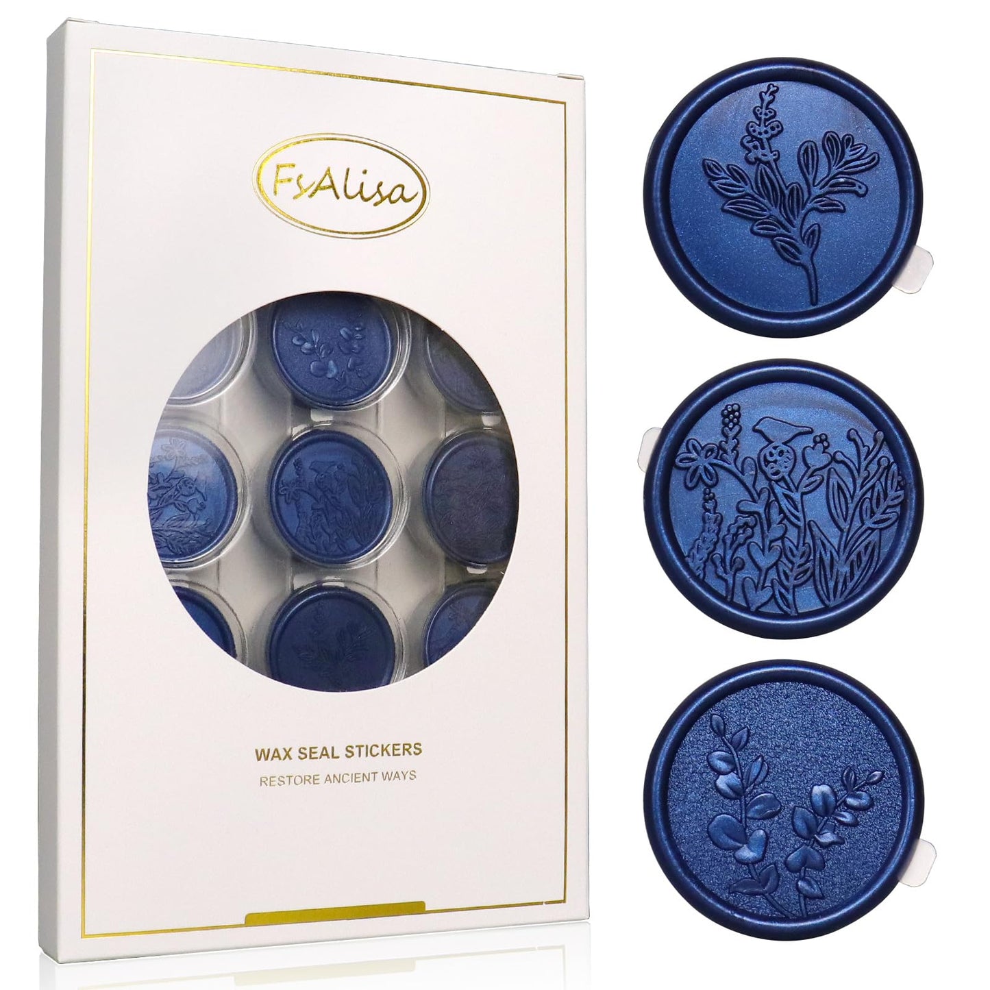 fsalisa 60pcs Wax Seal Stickers Wedding Invitation Envelope Seal Wax Stickers, Botanical Self Adhesive Seal Stickers for Christmas Invitations Cards Wine Packages Gift Wrapping (Royal Blue#-A)